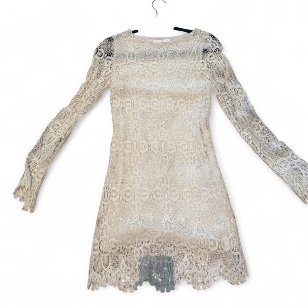 Stone Cold Fox Cream Lace Long-Sleeve Mini Dress